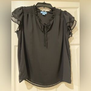CeCe Black Ruffled Blouse